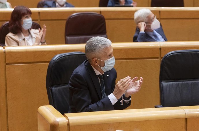 El ministro del Interior, Fernando Grande-Marlaska, durante el primer Pleno y primera sesión de control al Gobierno en el Senado tras el parón estival, este martes 14 de septiembre de 2021, en Madrid