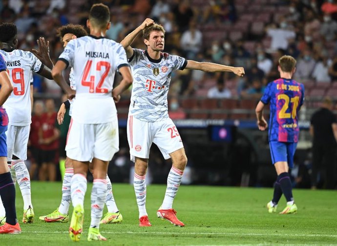 Thomas Mller celebra su tanto en el Barcelona-Bayern