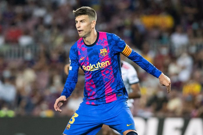 Gerard Pique of FC Barcelona in action during the UEFA Champions League, football match played between FC Barcelona and Bayern Munich at Camp Nou Stadium on September 14, 2021, in Barcelona, Spain.
