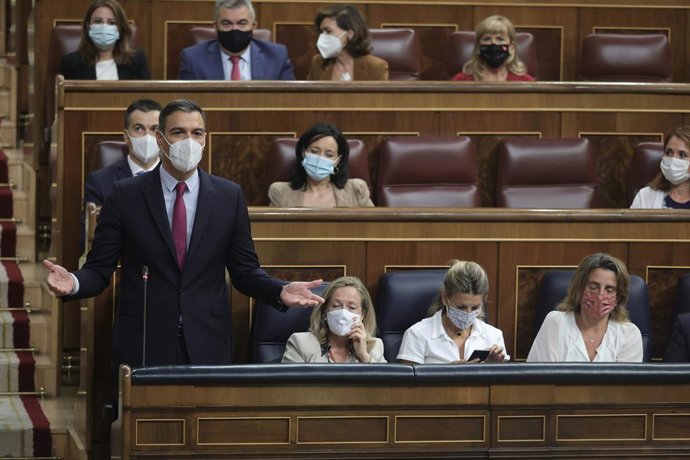 El presidente del Gobierno, Pedro Sánchez, interviene en una sesión de control al Gobierno en el Congreso de los Diputados, a 15 de septiembre de 2021