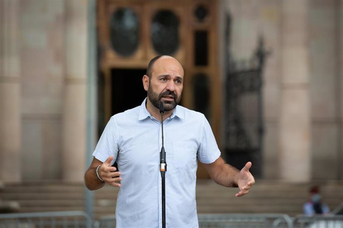 El vicepresidente de mnium Cultural, Marcel Mauri, ante el TSJC, donde este miércoles declaran exmiembros de la Mesa del Parlament por presunta desobediencia.