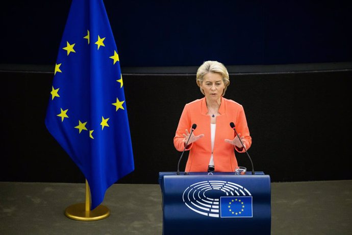 15 September 2021, France, Strasbourg: President of the European Commission Ursula von der Leyen delivers a speech during a plenary session of the European Parliament. Photo: Philipp von Ditfurth/dpa