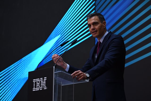 El presidente del Gobierno, Pedro Sánchez, durante la presentación de la primera región de datos de IBM en España este miércoles 15 de agosto