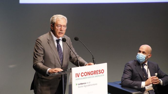 El consejero Rogelio Velasco durante la inauguración del IV Congreso Agroalimentario de Andalucía.