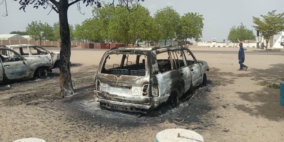 Archivo - Ataque contra un centro humanitario en Monguno (Nigeria) obra de ISWA