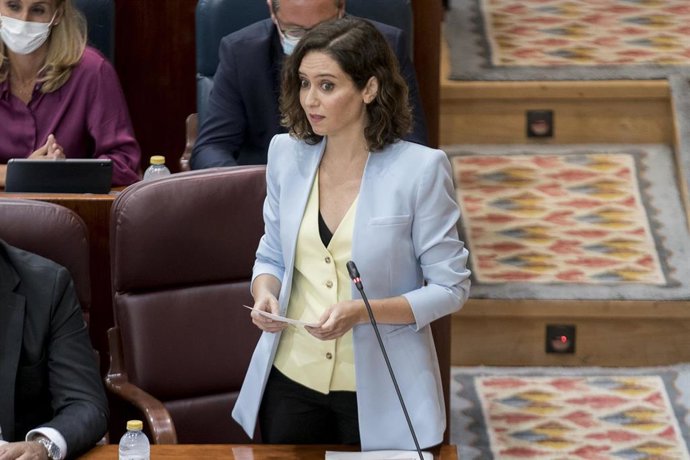 La presidenta de la Comunidad de Madrid, Isabel Díaz Ayuso, interviene en una sesión de control al Gobierno de la Comunidad de Madrid en la Asamblea de Madrid, a 16 de septiembre de 2021