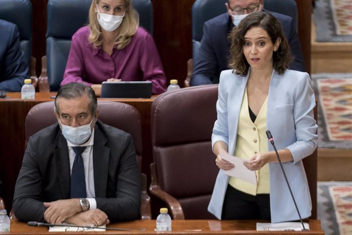 La presidenta de la Comunidad de Madrid, Isabel Díaz Ayuso, interviene en una sesión de control al Gobierno de la Comunidad de Madrid en la Asamblea de Madrid, a 16 de septiembre de 2021, en Madrid,