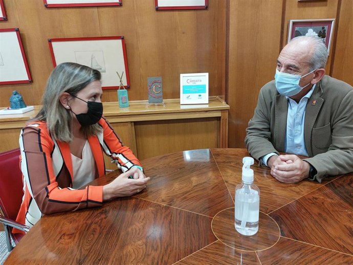 Reunión entre la presidenta de FADE, María Calvo, y el presidente de la Cámara de Comercio de Avilés, Luis Noguera