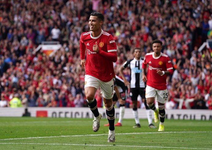 11 September 2021, United Kingdom, Manchester: Manchester United's Cristiano Ronaldo celebrates scoring his side's first goal during the English Premier League soccer match between Manchester United and Newcastle United at Old Trafford. Photo: Martin Ri