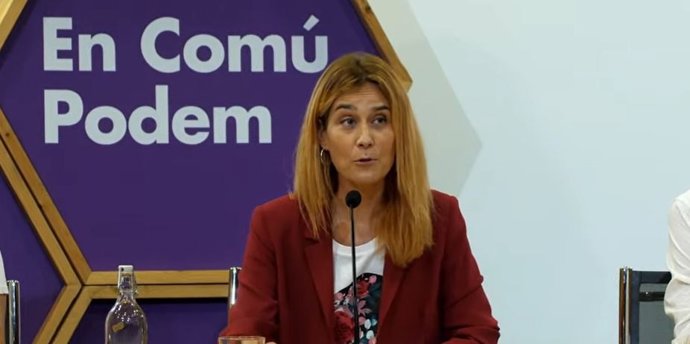 La líder de los comuns en el Parlament, Jéssica Albiach, en su intervención durante el encuentro municipalista de los comuns del 16 de septiembre de 2021.