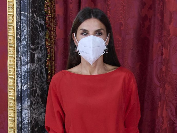 Queen Letizia of Spain receives President of Colombia Ivan Duque Marquez and wife Maria Juliana Ruiz at the Royal Palace on September 16, 2021 in Madrid, Spain.