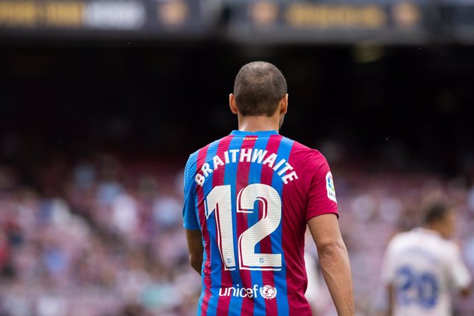 Martin Braithwaite of FC Barcelona number #12 during the spanish league, La Liga Santander, football match played between FC Barcelona and Getafe CF at Camp Nou stadium on August 29, 2021, in Barcelona, Spain.