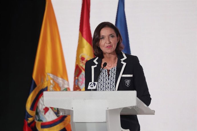La ministra de Industria, Comercio y Turismo de España, Reyes Maroto, interviene en las jornadas económicas 'España y Colombia, Desafíos y Oportunidades de Inversión 2021' en el Auditorio Gabriela Mistral, a 17 de septiembre de 2021, en Madrid, (España)