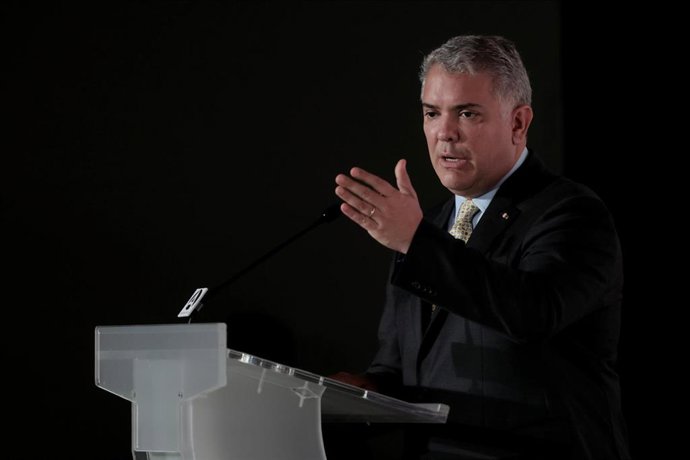 El presidente de la República de Colombia, Iván Duque, interviene en las jornadas económicas 'España y Colombia, Desafíos y Oportunidades de Inversión 2021' en el Auditorio Gabriela Mistral, a 17 de septiembre de 2021, en Madrid, (España). Organizado po