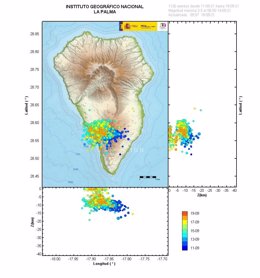 Eventos localizados por el IGN en la isla de La Palma