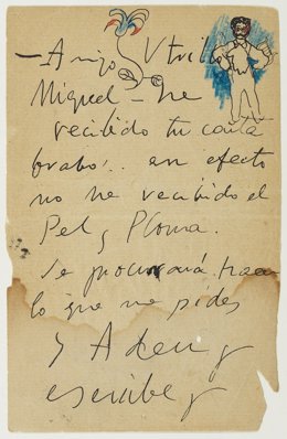 Carta del artista Pablo Picasso a su amigo Miquel Utrillo.