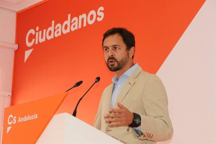 El secretario autonómico de Acción Institucional de Ciudadanos (Cs) en Andalucía, Javier Loscertales, en rueda de prensa.