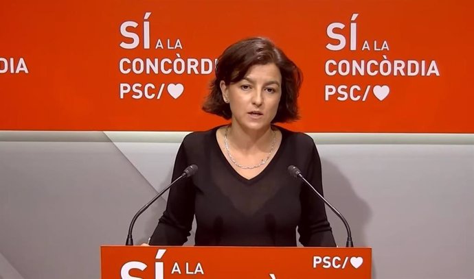 Archivo - Eva Granados (PSC) en rueda de prensa telemática en la sede del PSC.