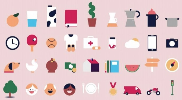 Cartel con símbolos de la vida cotidiana.