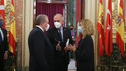 La presidenta del Congreso, Meritxell Batet, saluda al presidente de la Gran Asamblea de Turquía, Mustafa Sentop.