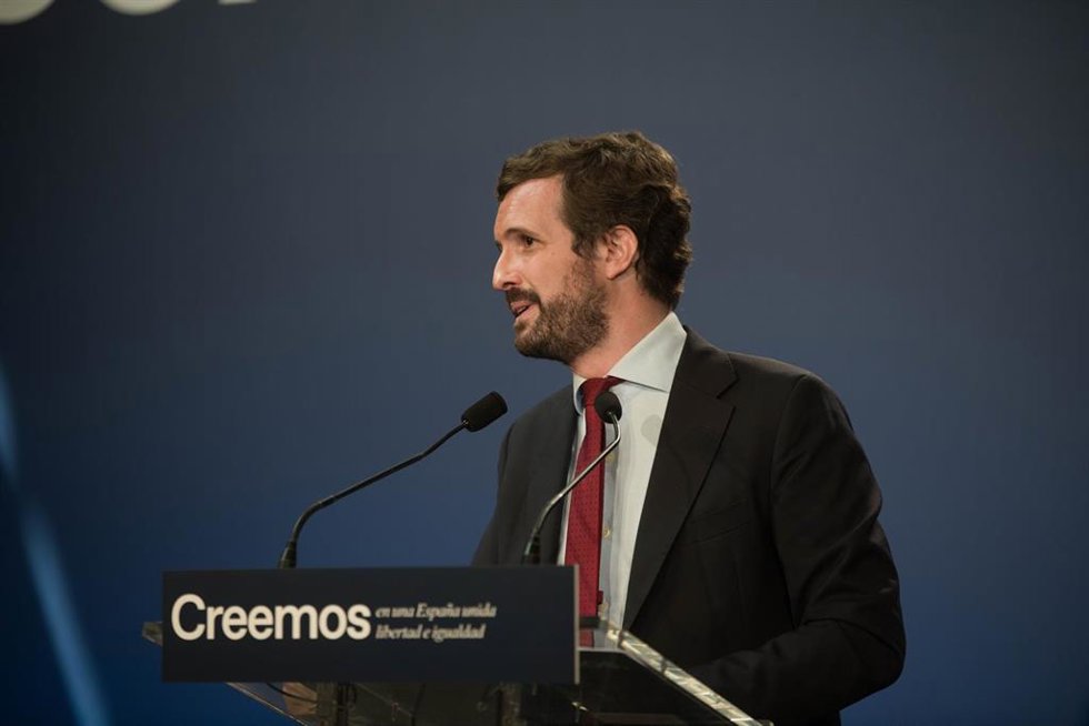 El presidente del PP, Pablo Casado, interviene en el debate Unidad nacional y Estado autonómico frente al nacionalismo, en el Recinte Sant Pau de Barcelona, a 31 de agosto de 2021, en Barcelona.