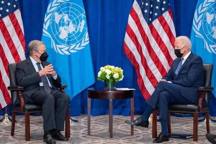 El secretario general de la ONU, António Guterres, y el presidente de Estados Unidos, Joe Biden, en una reunión en el marco de la 76 Asamblea General de Naciones Unidas.