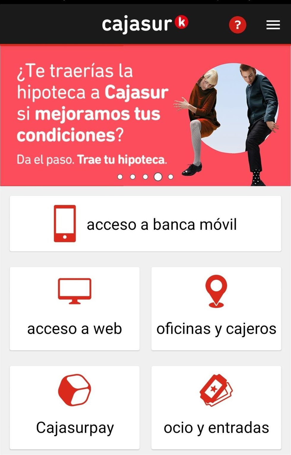 Acceso principal a la 'app' de Cajasur.