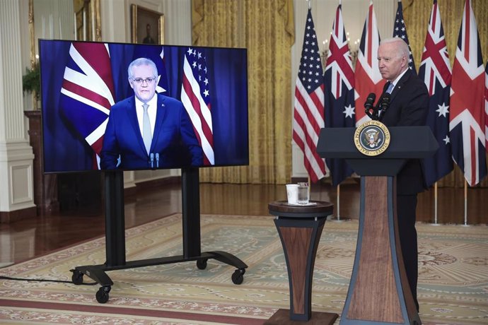 El primer ministro australiano, Scott Morrison y el presidente de EEUU, Joe Biden, durante el anuncio del acuerdo alcanzado con Reino Unido en materia de seguridad, tecnología y defensa