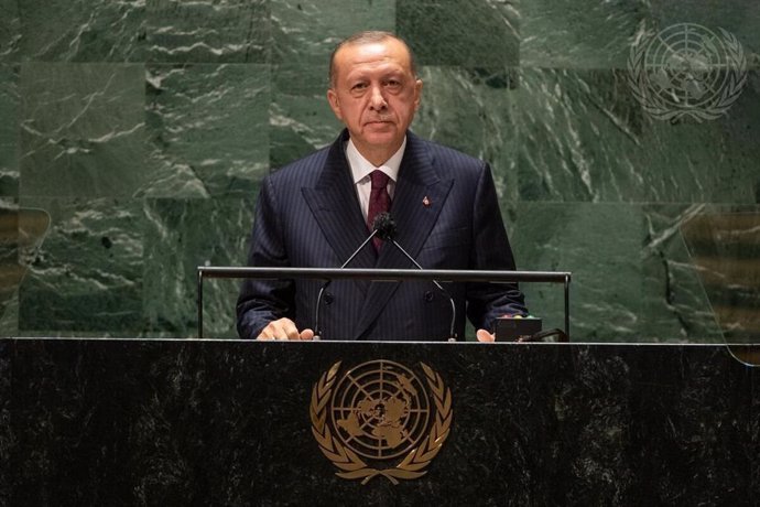 El president de Turquia, Recep Tayyip Erdogan, durant la seva intervenció en l'Assemblea General de Nacions Unides