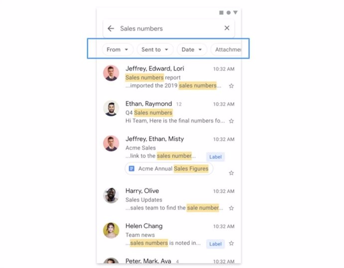 Filtros de búsqueda en Gmail para Android