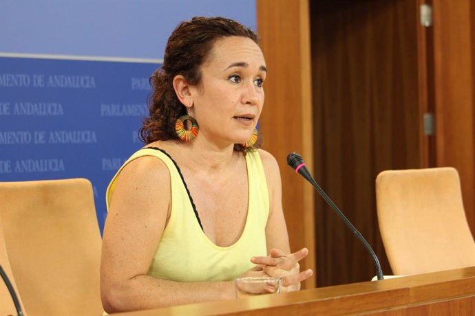 La portavoz adjunta de Unidas Podemos por Andalucía en el Parlamento andaluz, Ana Naranjo, en rueda de prensa.