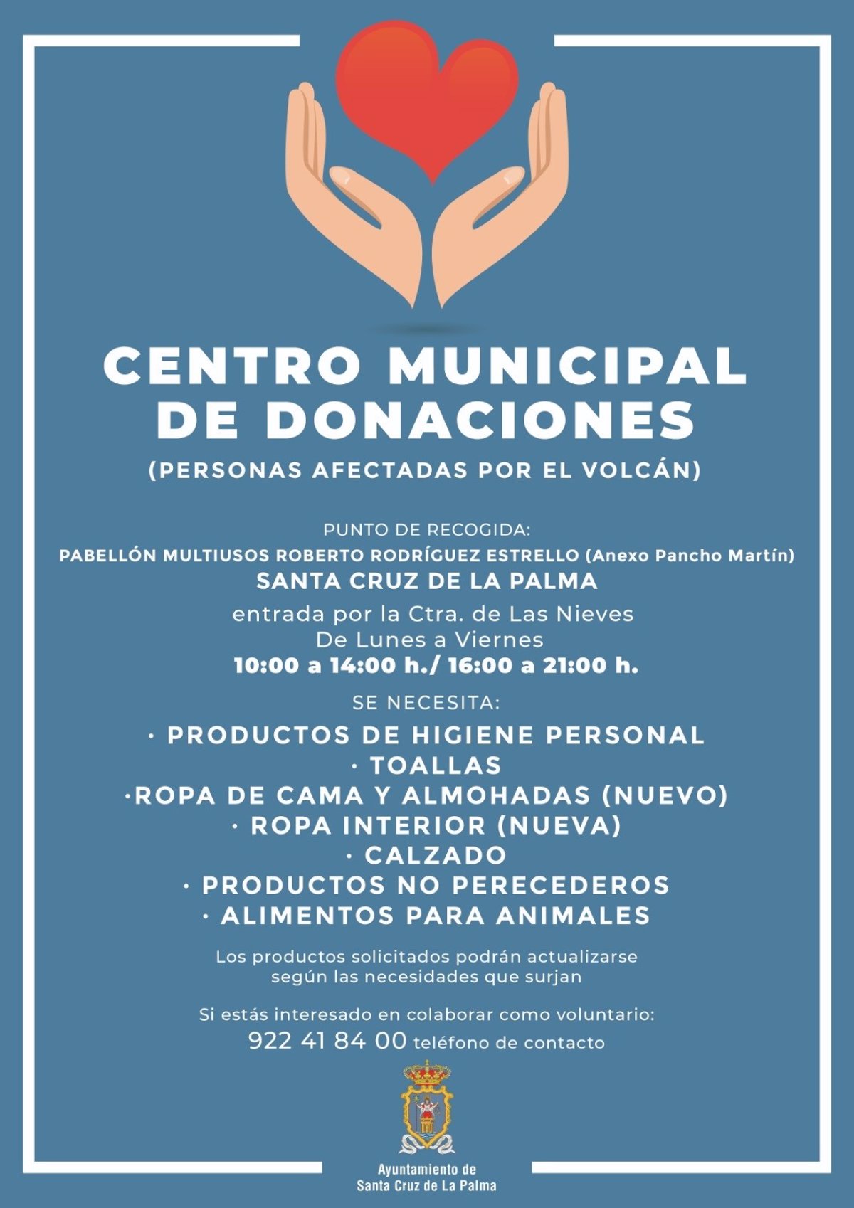 Santa Cruz de La Palma habilita un centro de donaciones en el anexo del  pabellón Roberto Rodríguez Estrello