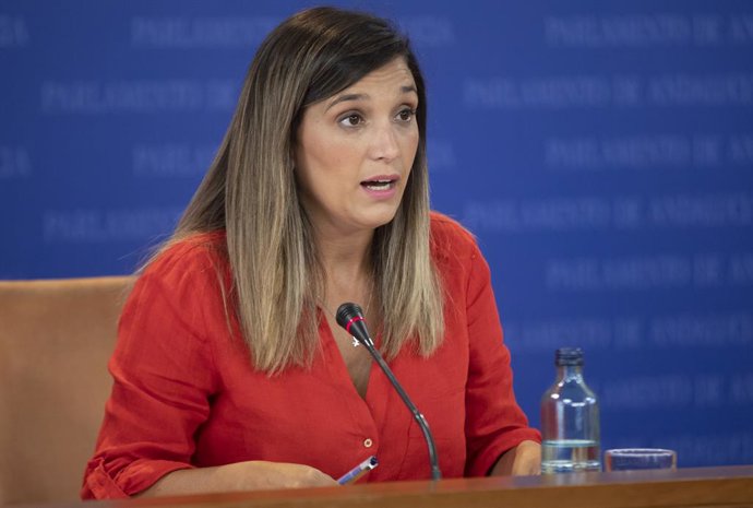 Rueda de prensa de la portavoz adjunta del grupo parlamentario PSOE-A, María Márquez, en el Parlamento de Andalucía. A 08 de septiembre de 2021, Sevilla (Andalucía, España).