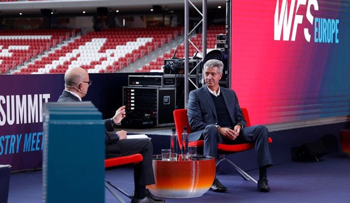 Miguel Ángel Gil Marín durante su participación en el congreso World Football Summit 2021 en el Wanda Metropolitano