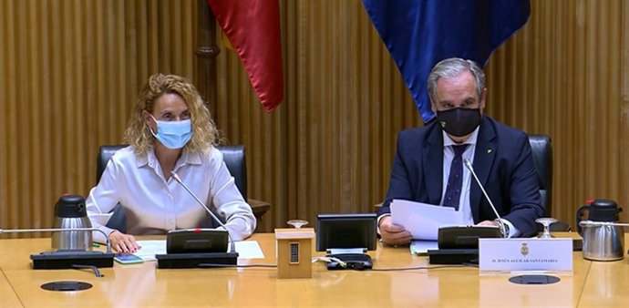 La presidenta del Congreso de los Diputados, Meritxell Batet, y el presidente del Consejo General de Colegios Farmacéuticos, Jesús Aguilar.