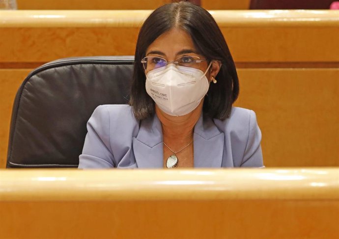 La ministra de Sanidad, Carolina Darias, durante una sesión de Control al Gobierno en el Senado, a 21 de septiembre de 2021, en Madrid (España). En la sesión de Control al Gobierno, se votará la proposición de ley reguladora de los colectivos de usuario