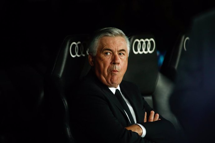 Carlo Ancelotti, coach of Real Madrid, looks on during the spanish league, La Liga Santander, football match played between Real Madrid and RCD Mallorca at Santiago Bernabeu stadium on September 22, 2021, in Madrid, Spain.
