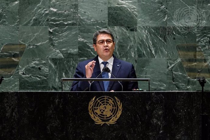 El presidente de Honduras, Juan Orlando Hernández, durante su intervención en la Asamblea General de Naciones Unidas