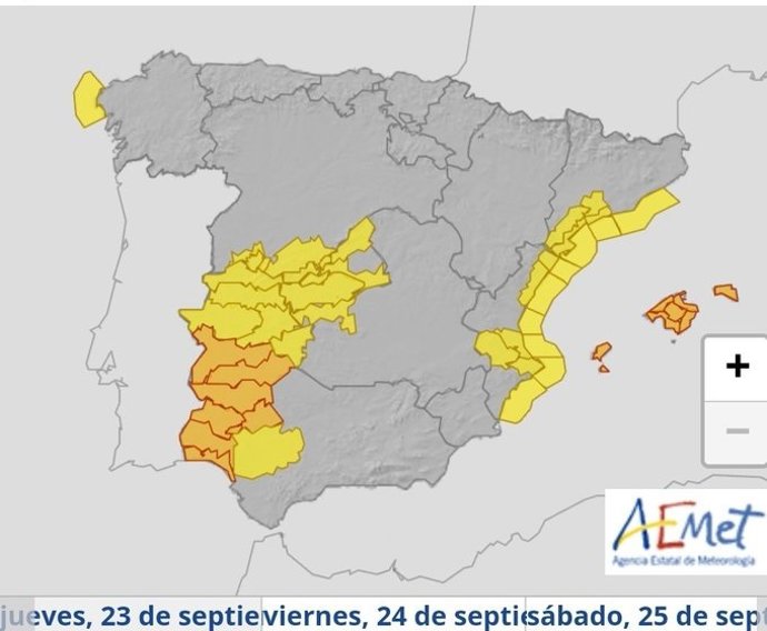 Mapa elaborado por la Aemet sobre la previsión de lluvia para este jueves en Ávila y en Salamanca