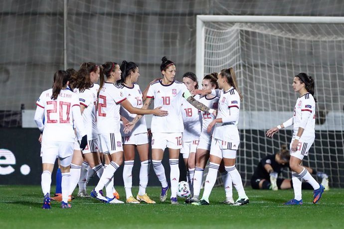 Archivo - Jennifer Hermoso of Spain celebrates a goal during UEFA Women Eurocup football match played between Spain and Moldova at Ciudad del Futbol on november 27, 2020, in Las Rozas, Madrid, Spain
