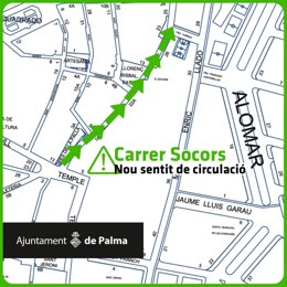 La calle Socors, en Palma, cambia el sentido de circulación.
