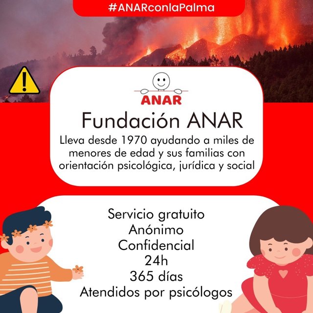 Imagen de la campaña de la fundación ANAR para ayudar a los niños de La Palma.
