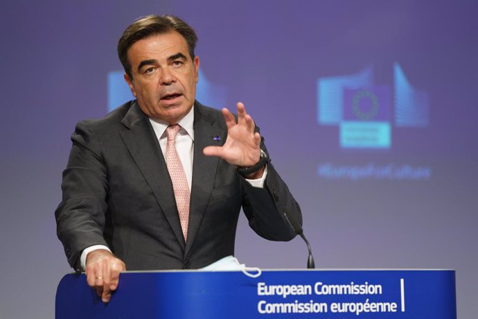 Archivo - HANDOUT - 29 June 2021, Belgium, Brussels: European Commission vice-president in charge of promoting our European way of life Margaritis Schinas gives a press conference on the safe resumption of activities in the cultural and creative sectors