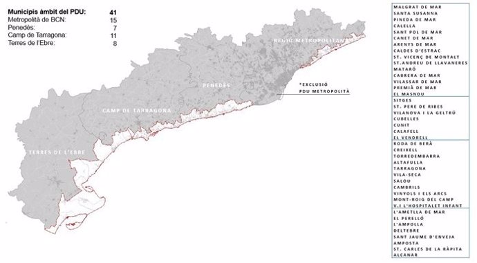 Mapa de los 41 municipios afectados por el PDU