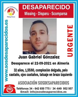 Cartel alertando de la desaparición de Juan Gabriel González