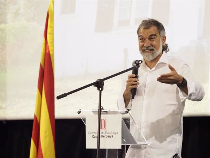 El presidente de mnium, Jordi Cuixart, en un acto con motivo de la Diada en Prats de Molló (Francia).