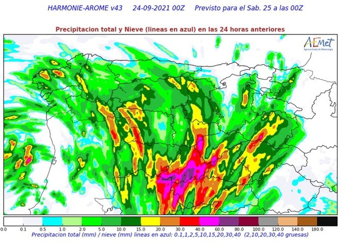 Mapa facilitado por la Aemet sobre el riesgo de lluvias y tormentas este viernes en las provincias del sur de CyL