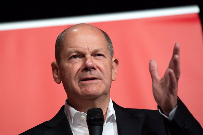 22 September 2021, North Rhine-Westphalia, Cologne: Olaf Scholz, Finance Minister and SPD candidate for Chancellor, speaks on stage during an election campaign event. Photo: Federico Gambarini/dpa
