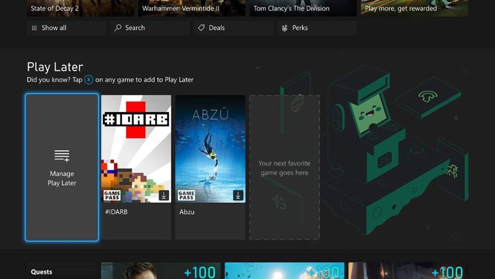 Función Play Later de Xbox.
