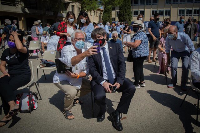 Archivo - El expresident Carles Puigdemont; durante el acto de celebración de los 60 años de Òmnium Cultural, a 16 de julio de 2021, en Elna, (Francia). Òmnium Cultural celebra este viernes un acto en Elna (Francia) para conmemorar el 60 aniversario de la